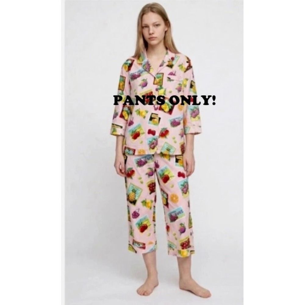 Nick & Nora Pink Fruit Crate Label Print Cotton Pajama Pants Womens Medium